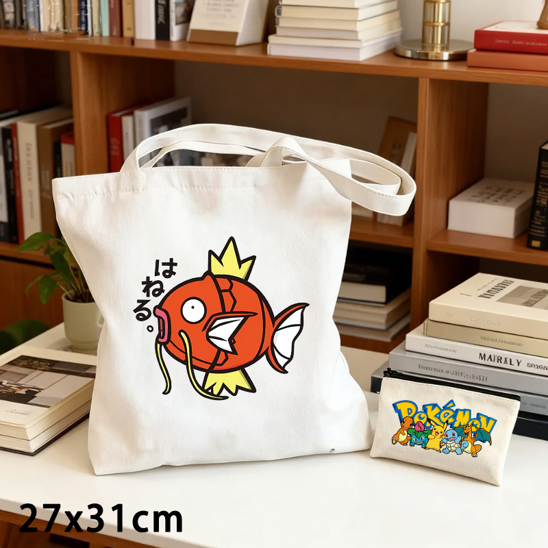 Shoulder Bag Slouchy - 2PCS Pokemoned Canvas Bag and Coin